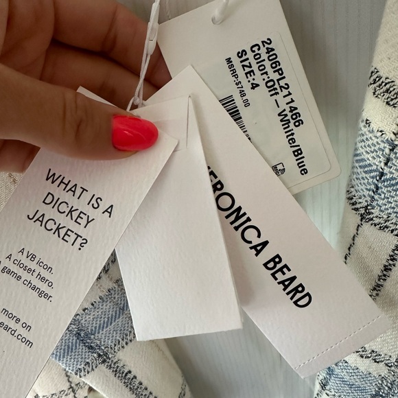 New with tags Veronica Beard Beacon Dickey Blue Cream Plaid Jacket / Blazer - Picture 2 of 4